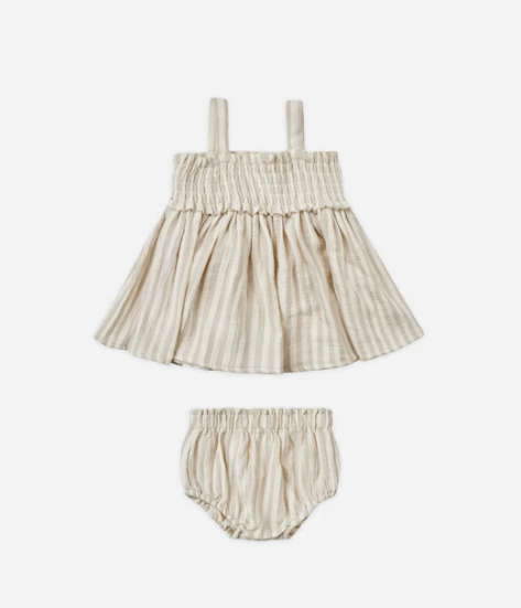 Ash Stripe Smocked Top and Bloomer set by Quincy Mae