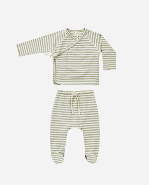 Sage Stripe Wrap Top and Pants Set by Quincy Mae
