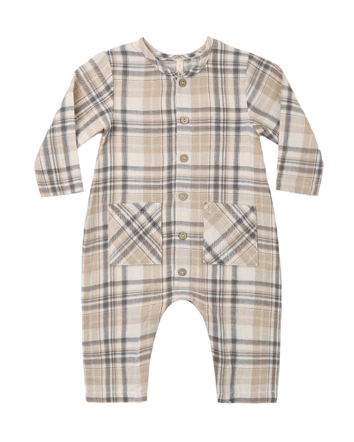 Pocketed Woven Jumpsuit Fall Plaid