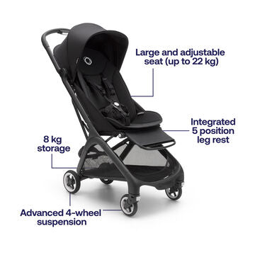 Bugaboo Butterfly - 1 Second Fold Ultra-Compact Stroller - Lightweight &  Compact - Great for Travel - Midnight Black