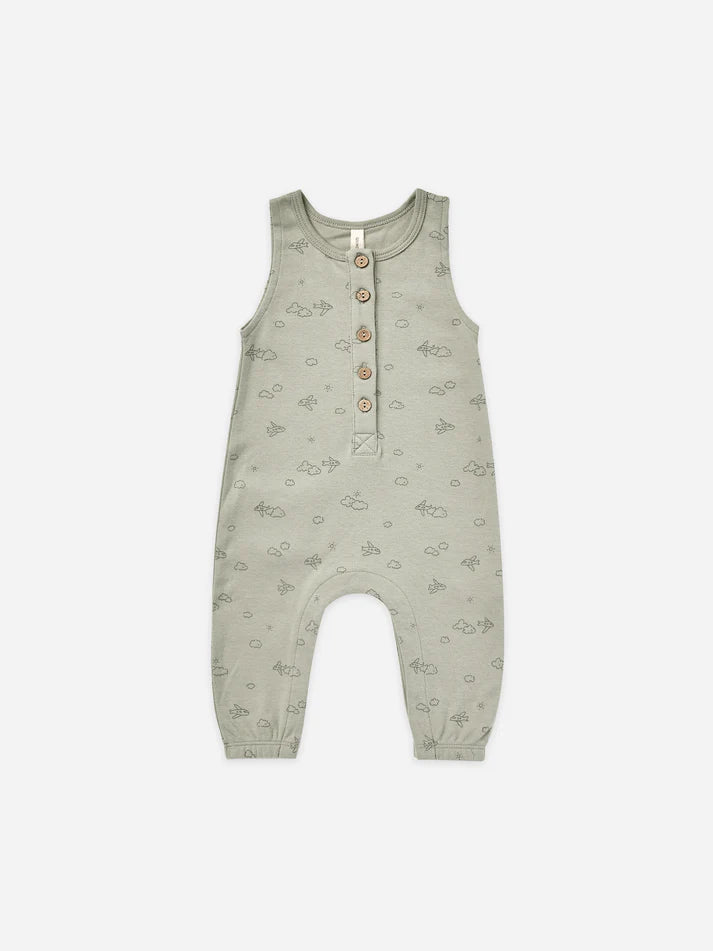 Sleveless Pistachio Airplanes Jumpsuit by Quincy Mae